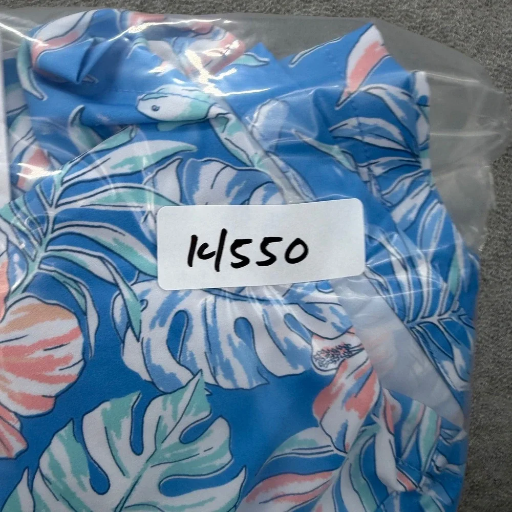 Vintage Summer Swim Trunks Men XXL Blue Tropical Turtle Floral Volley Shorts NEW